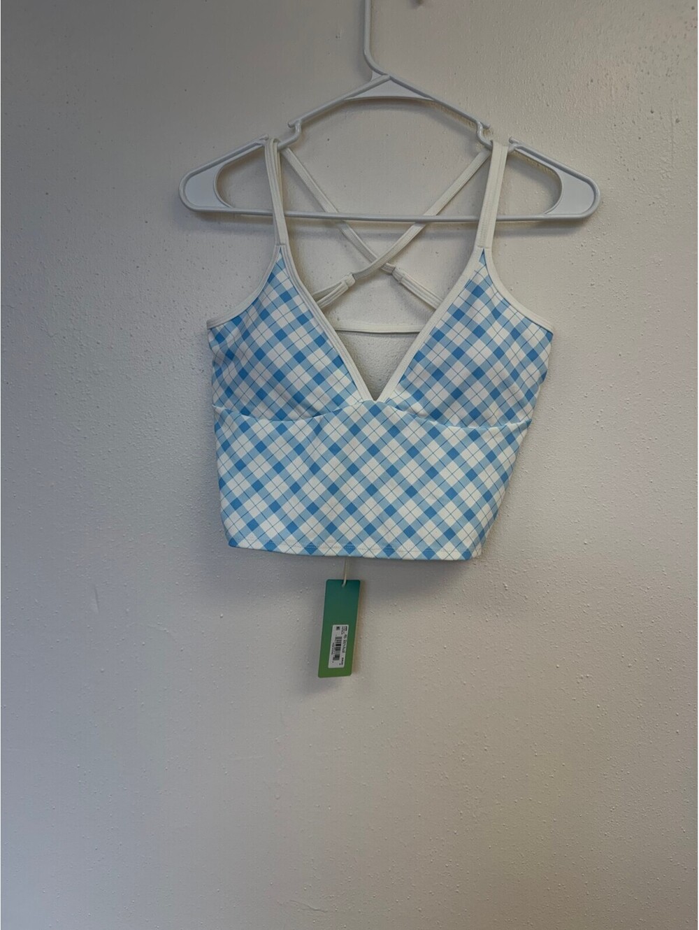 Altd state Blue and White Gingham Crop Tank Top with Strappy Back